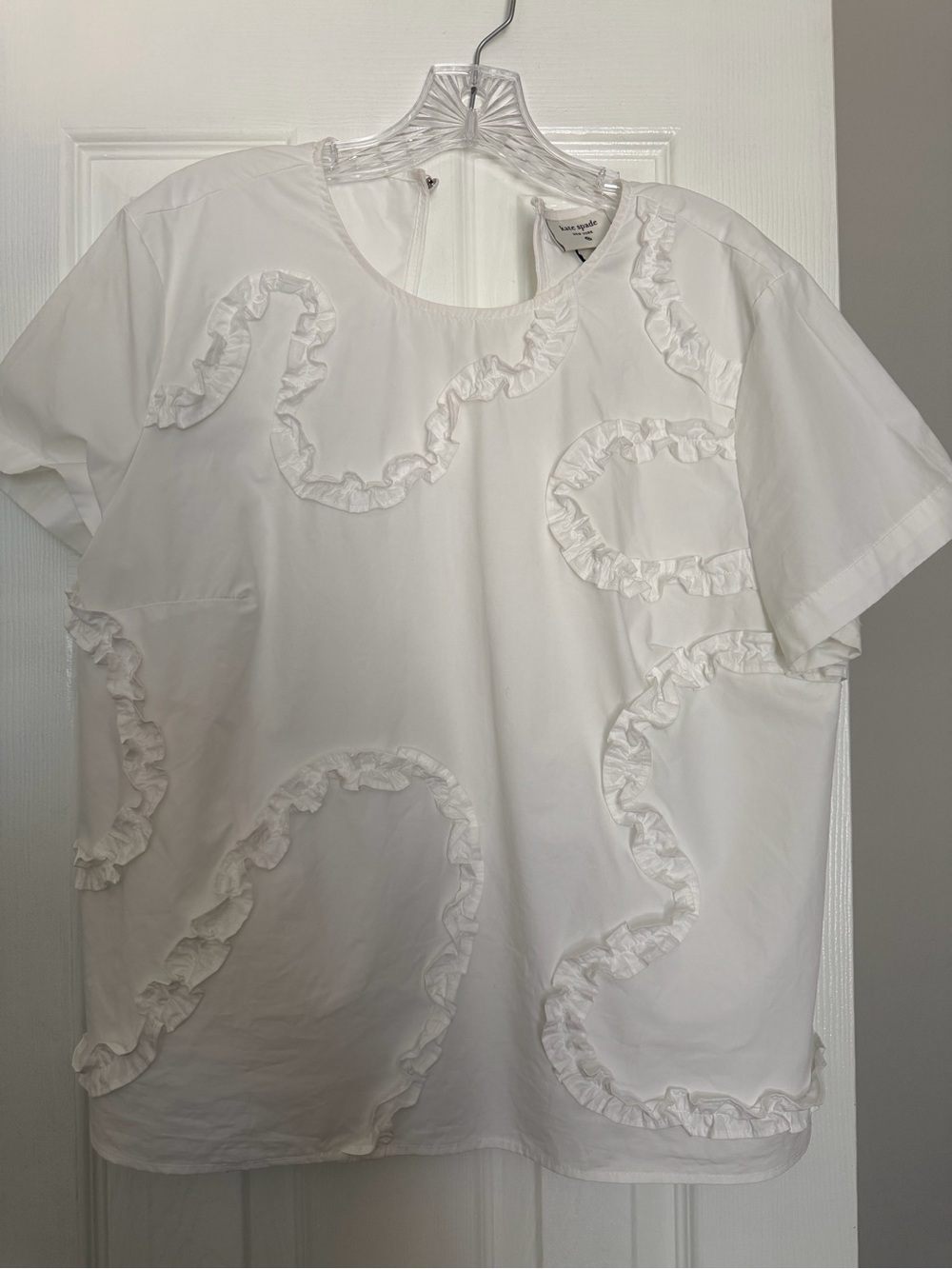 kate spade New York White Ruffle Detail Short Sleeve Blouse